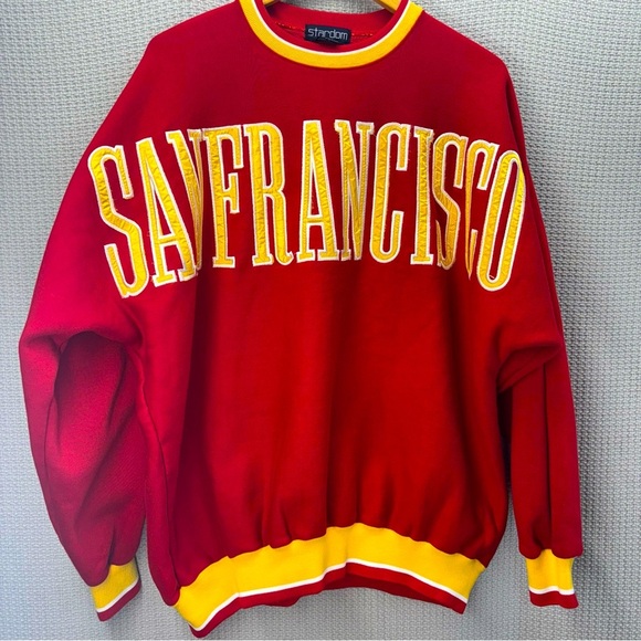 Vtg San Francisco Red Yellow Colorway Sweatshirt Men XXL Embroidered Big Letters - Picture 1 of 9